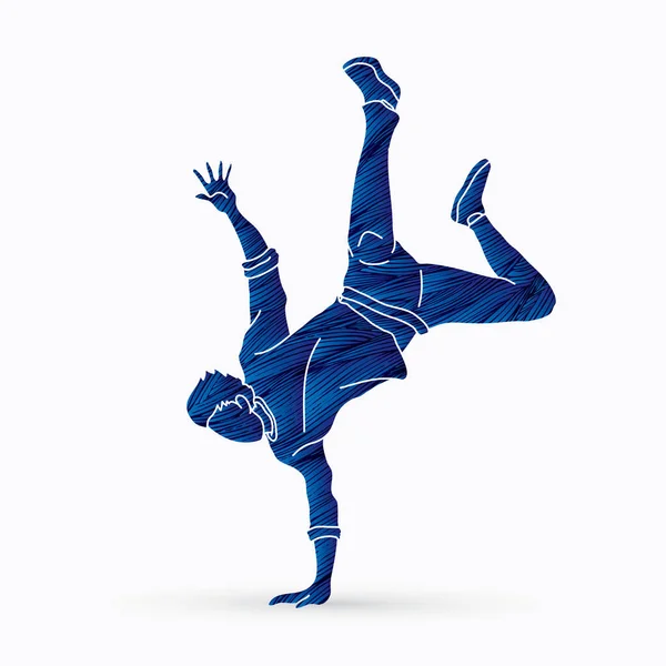 Tänzer Hip Hop Streetdance Boy Dance Action Mit Blauem Grunge — Stockvektor