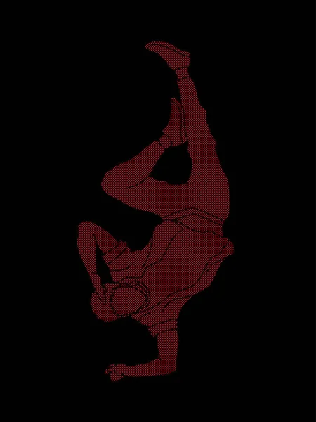 ダンサー ヒップホップ ストリート ダンス 少年ダンス アクション ドット ピクセル グラフィック ベクトルを使用して設計 — ストックベクタ