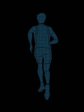 Atlet runner, nokta piksel grafik vektör kullanılarak tasarlanmış koşarak geri görünüm
