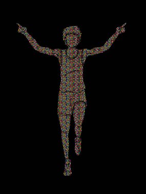 Kazanan, atlet runner, koşma mozaik desen grafik vektör kullanılarak tasarlanmış