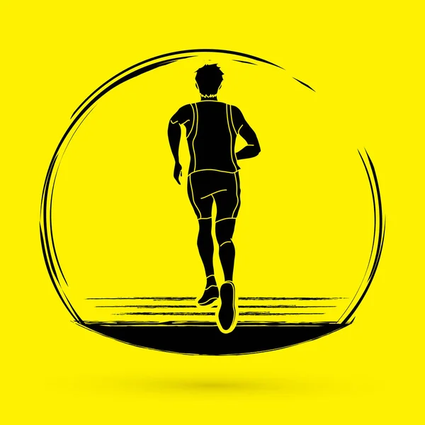 Athlete Runner Running Back View Graphic Vector — Stock Vector