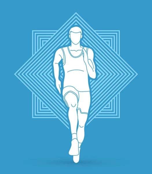 Atlet Runner Önden Görünüm Satırda Tasarlanmış Çalıştıran Kare Grafik Vektör — Stok Vektör