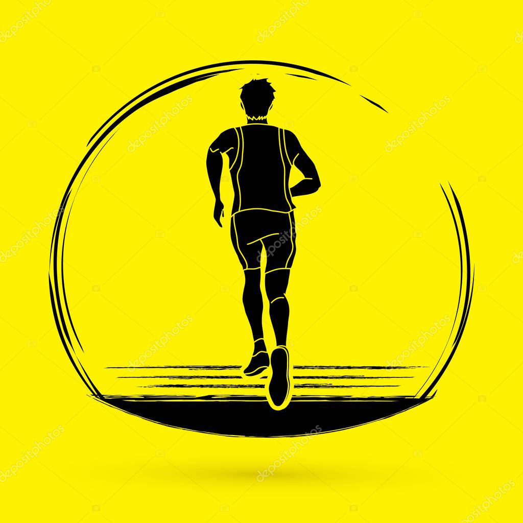 Athlete runner, running back view graphic vector