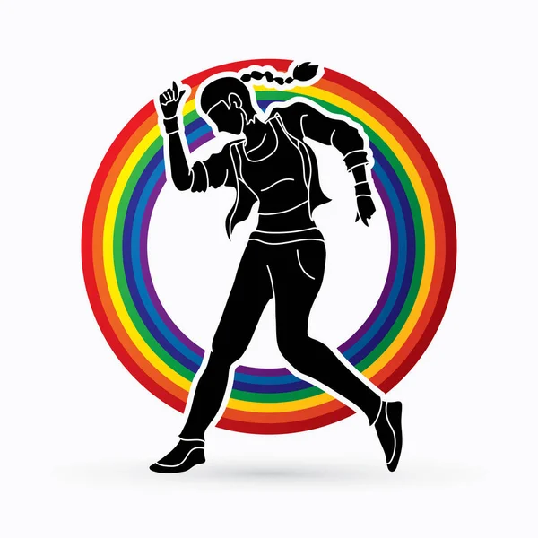 Street Dance, Dancer action designed on line rainbows background graphic vector