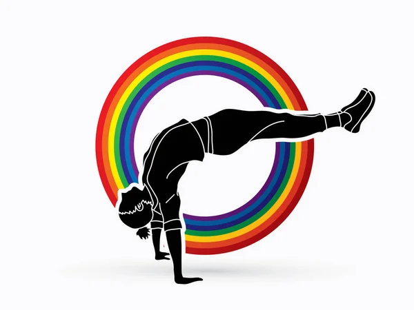 Street Dance, Dancer action designed on line rainbows background graphic vector