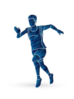 Runner koşucu, atletik grunge fırça grafik vektör kullanılarak tasarlanmış çalıştıran