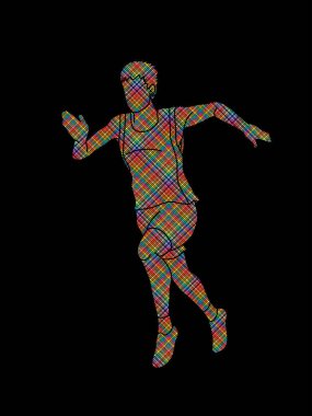 Renkli piksel grafik vektör Runner koşucu, atletik çalıştıran tasarlanmış