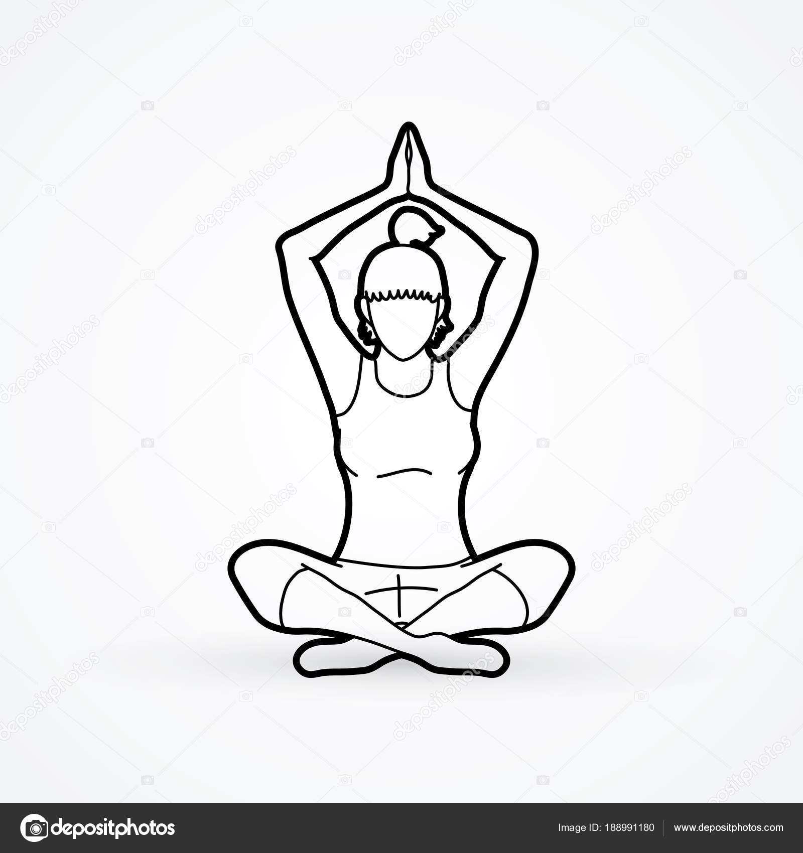 Woman stretching in yoga pose hand drawn outline Vector Image
