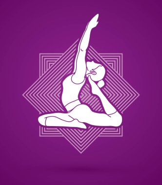 Bir kadın, pratik Yoga Yoga poz tasarlanmış hatta kare grafik vektör.