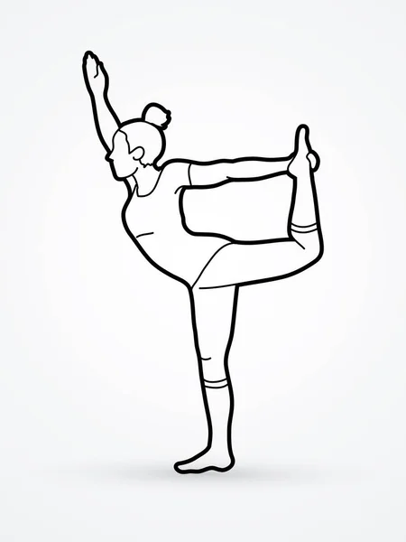 Une Femme Pratiquant Yoga Yoga Pose Contour Vecteur Graphique — Image vectorielle