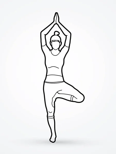 Une Femme Pratiquant Yoga Yoga Pose Contour Vecteur Graphique — Image vectorielle