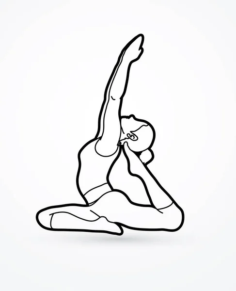 Une Femme Pratiquant Yoga Yoga Pose Contour Vecteur Graphique — Image vectorielle