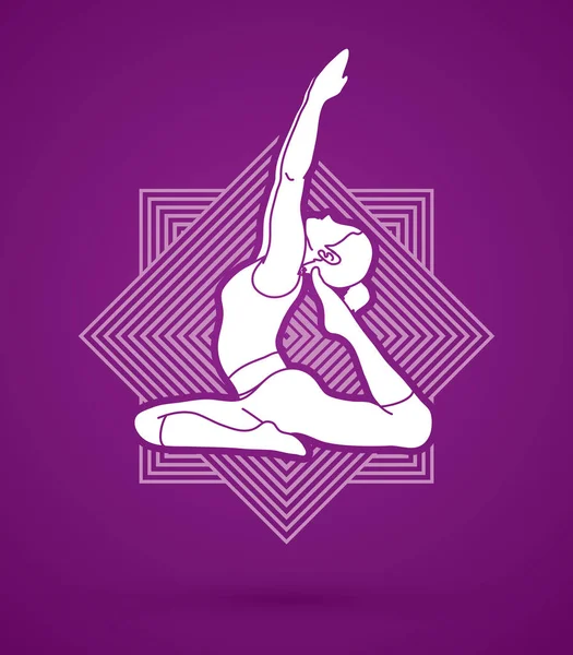 Una Mujer Practicando Yoga Pose Yoga Diseñada Línea Cuadrada Vector — Archivo Imágenes Vectoriales