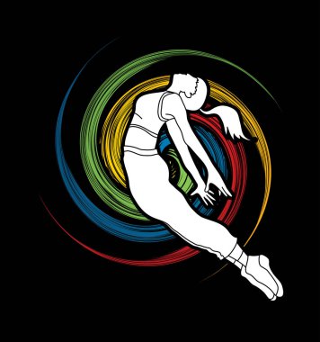 Kız, dansçı street dance, dans özgürlük atlamak grafik vektör.