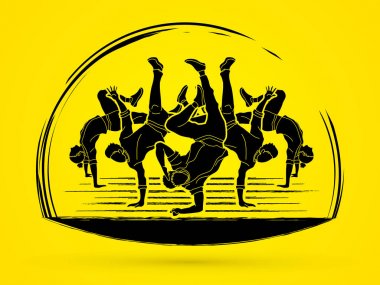 Bir grup insan Street dans Aksiyon, dans, dans birlikte grafik vektör