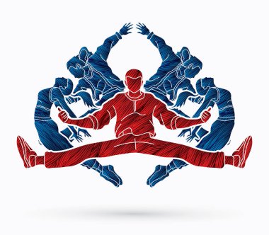 Bir grup insan, sokak dansı Aksiyon, birlikte grunge fırça grafik vektör kullanılarak tasarlanmış dans dans