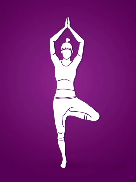 Mujer Practicando Yoga Yoga Vector Gráfico Acción — Archivo Imágenes Vectoriales