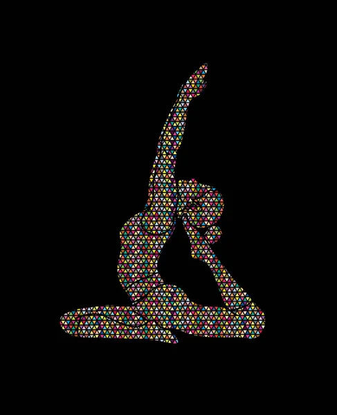 Femme Pratiquant Yoga Yoga Action Conçue Aide Motif Mosaïque Coloré — Image vectorielle