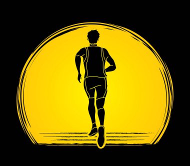 Sprint, gündoğumu arka plan grafik vektör tasarlanmış çalıştıran maraton koşucu