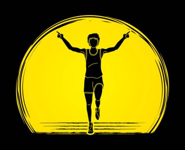 Sprint, gündoğumu arka plan grafik vektör tasarlanmış çalıştıran maraton koşucu