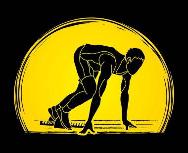 Sprint, gündoğumu arka plan grafik vektör tasarlanmış çalıştıran maraton koşucu