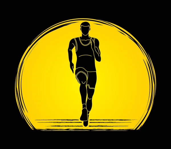 Sprint Gündoğumu Arka Plan Grafik Vektör Tasarlanmış Çalıştıran Maraton Koşucu — Stok Vektör