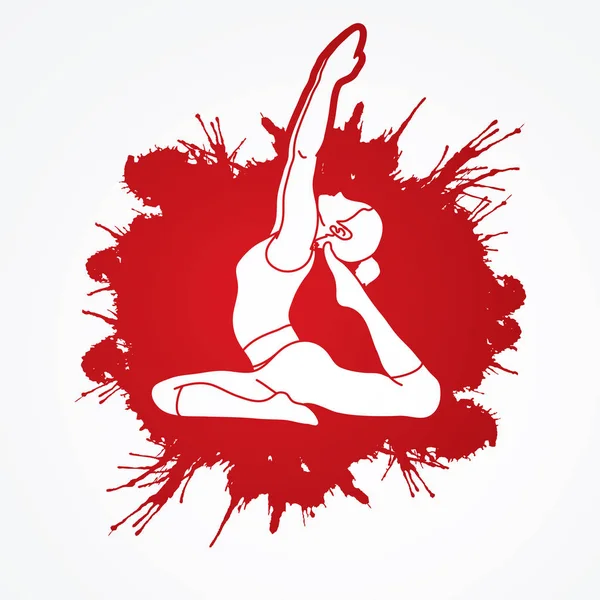 Yoga Kurs Eine Frau Praktiziert Yoga Auf Splatter Blut Hintergrund — Stockvektor