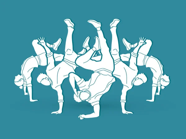 Tánc Csoport Táncos Gyakorlat Street Dance Grafikus Vektor — Stock Vector