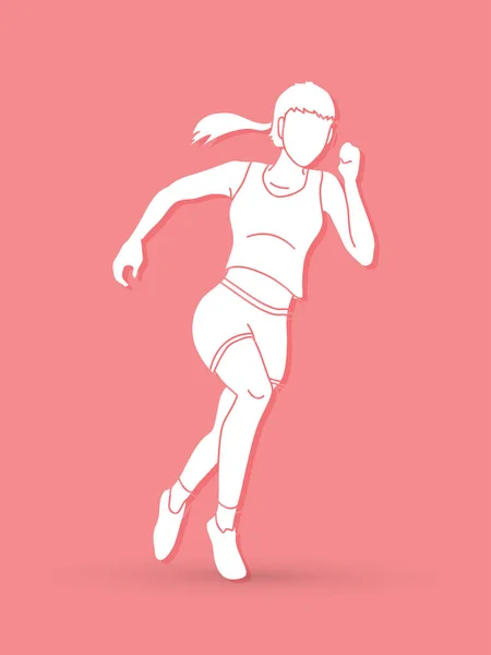 Acción Marcha Marathon Runner Iniciar Ejecución Vector Gráfico — Archivo Imágenes Vectoriales