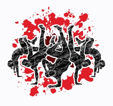 İnsanlar, bir grup insan sıçramak mürekkep arka plan grafik vektör tasarlanmış eylem dans dansçı,.