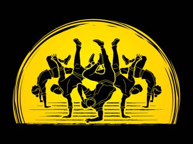 İnsanlar, bir grup insan ay ışığı arka plan grafik vektör tasarlanmış eylem dans dansçı,.