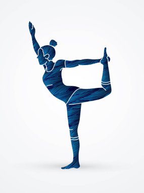 Yoga sınıfı, grunge fırça grafik vektör kullanılarak tasarlanmış bir kadın pratik yoga.