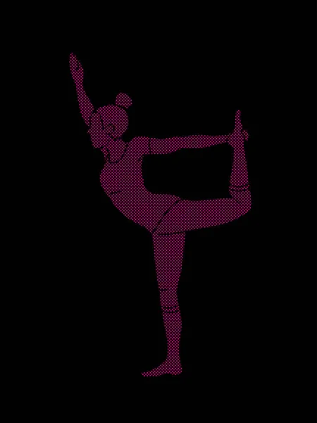 Yoga Kurs Eine Frau Praktiziert Yoga Mit Punkten Pixel Grafik — Stockvektor