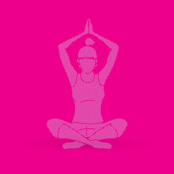 Yoga Class Женщина Практикует Йогу Разработанную Использованием Точек Пикселей Графического — стоковый вектор