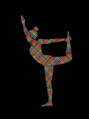 Yoga poz, renkli piksel grafik vektör kullanılarak tasarlanmış kadın eğitim yoga.