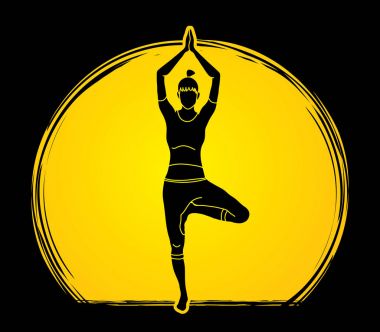 Ay ışığı arka plan grafik vektör tasarlanmış yoga pose.