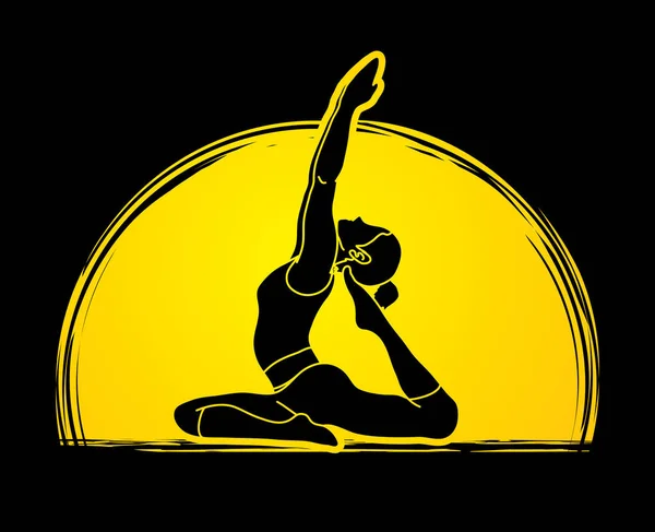 Postura Yoga Diseñada Sobre Vector Gráfico Fondo Luz Luna — Archivo Imágenes Vectoriales