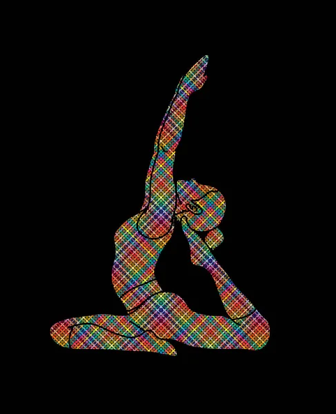 Yoga Pose Frauentraining Yoga Entwickelt Mit Bunten Pixeln Grafik Vektor — Stockvektor