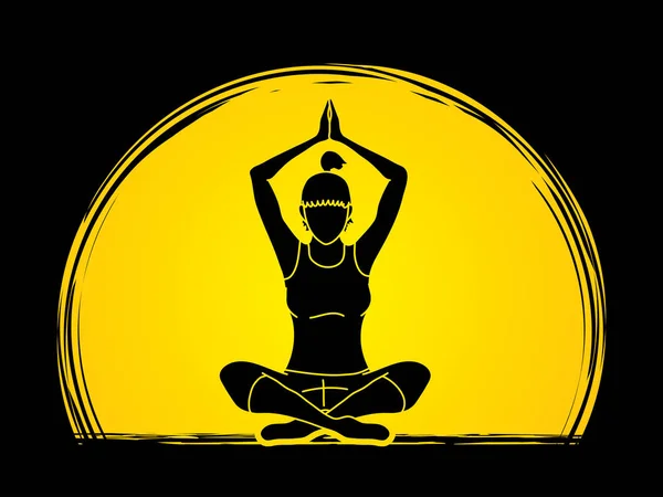 Yoga Πόζα Που Έχει Σχεδιαστεί Στο Σεληνόφως Φόντο Γραφικά Φορέα — Διανυσματικό Αρχείο