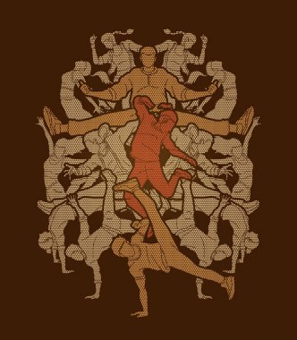 Bir grup insan, sokak dansı Aksiyon, birlikte geometrik desen grafik vektör kullanılarak tasarlanmış dans dans