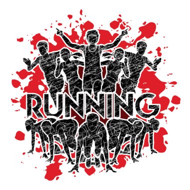 Çalışan, maraton koşucusu grunge arka plan grafik vektör tasarlanmış çalışan metin ile insanlar