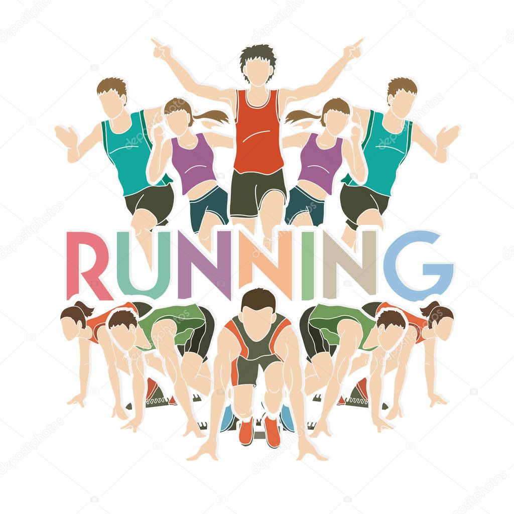 People running, Marathon Runner with text Running graphic vector