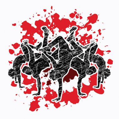 Grup dans insan Street dans Aksiyon, birlikte dans sıçramak mürekkep grafik vektör üzerinde tasarlanmış.