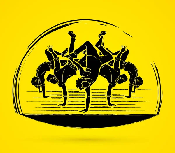 Group of people dancing, Street dance action, Dance together graphic vector
