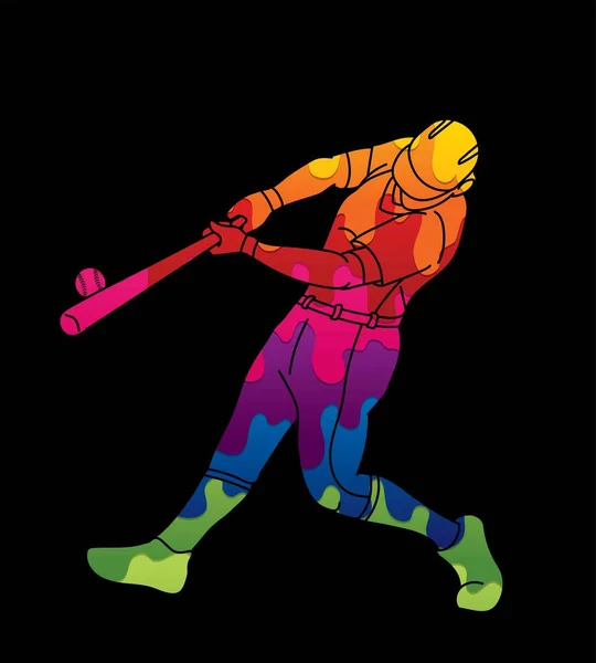 Honkbal Speler Actie Cartoon Grafische Vector — Stockvector