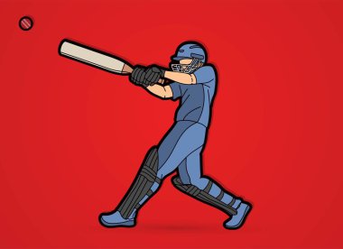 Kriket vurucusu sporcu aksiyon çizgi film grafik vektörü
