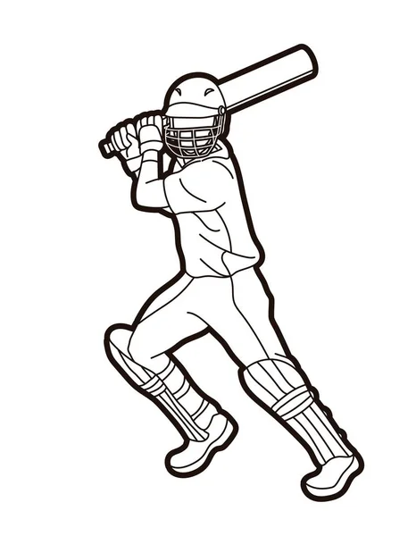 Cricket Batsman Sport Speler Actie Cartoon Grafische Vector — Stockvector