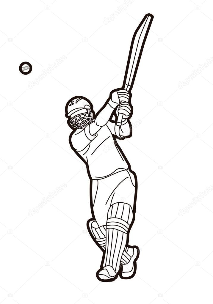 Cricket batsman sport player action cartoon graphic vector