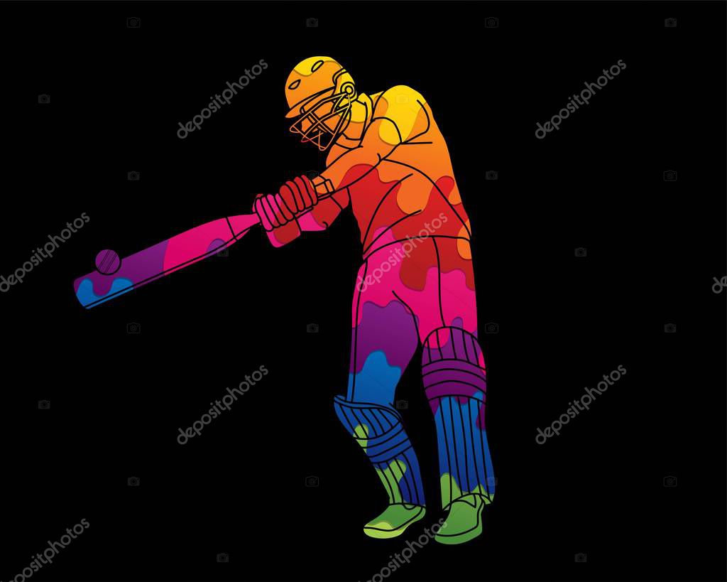 Cricket batsman sport player action cartoon graphic vector