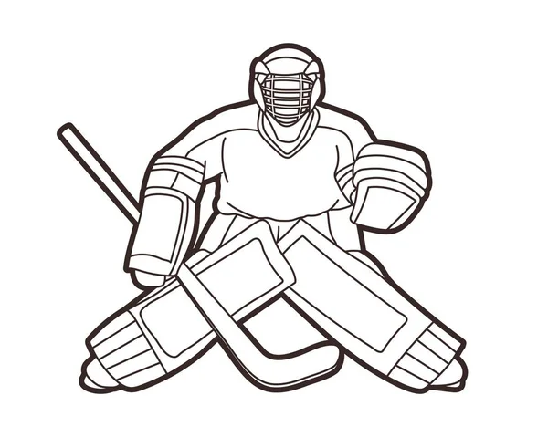 Ice Hockey Goalie Jogador Desporto Cartoon Action Graphic Vector —  Vetores de Stock